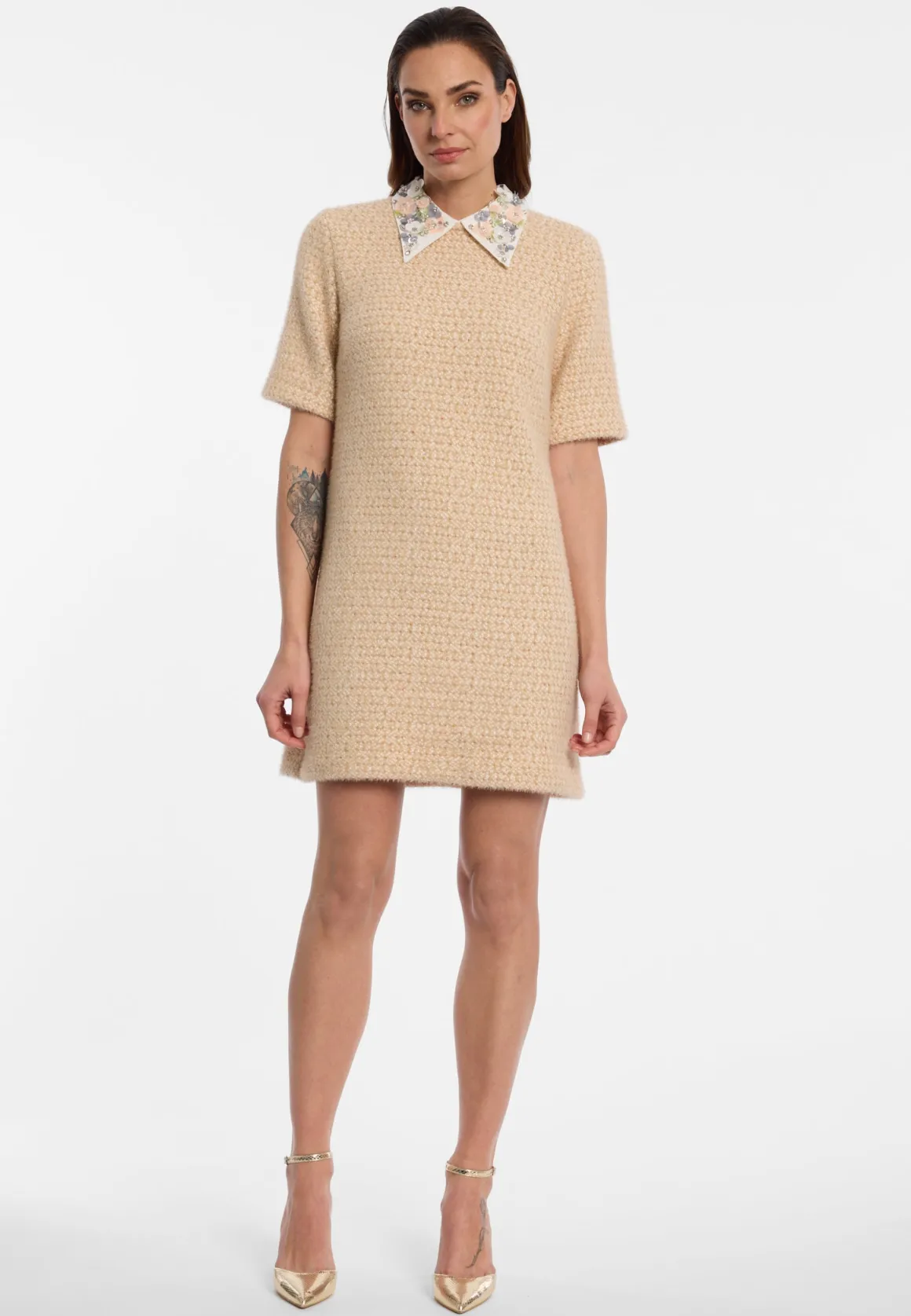 Bouclé Kurzarmkleid mit Kragen Enasa