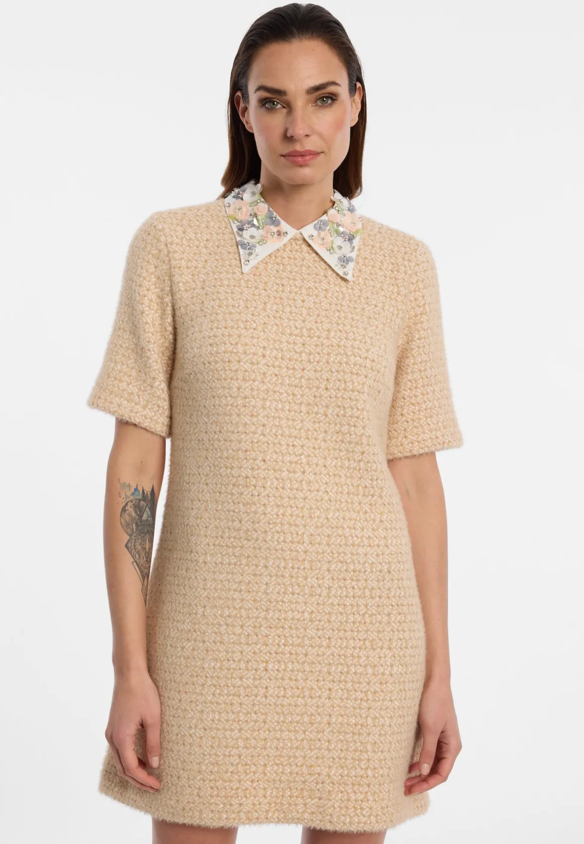 Bouclé Kurzarmkleid mit Kragen Enasa